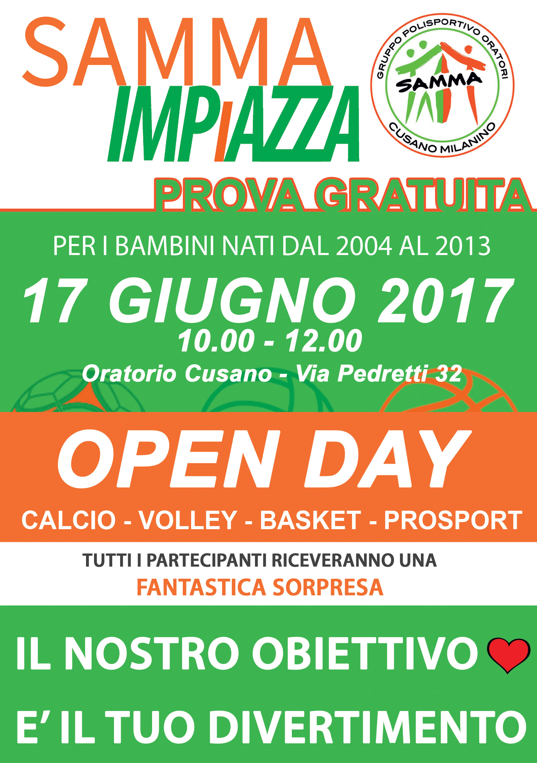 17 Giugno 2017 – Open Day … ti aspettiamo dalle 10 alle 12 in Oratorio di Cusano