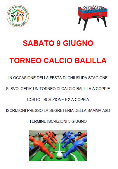 SABATO 9 GIUGNO 2018  – TORNEO CALCIO BALILLA PRESSO L’ORATORIO SAN MARTINO